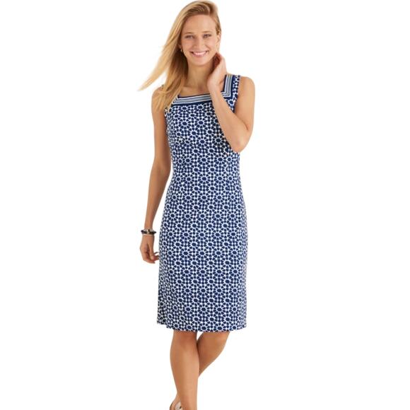 Talbots Petite Effortless Jersey Shift Dress - Star Geo - Navy/White Women's Lp - Picture 2 of 9